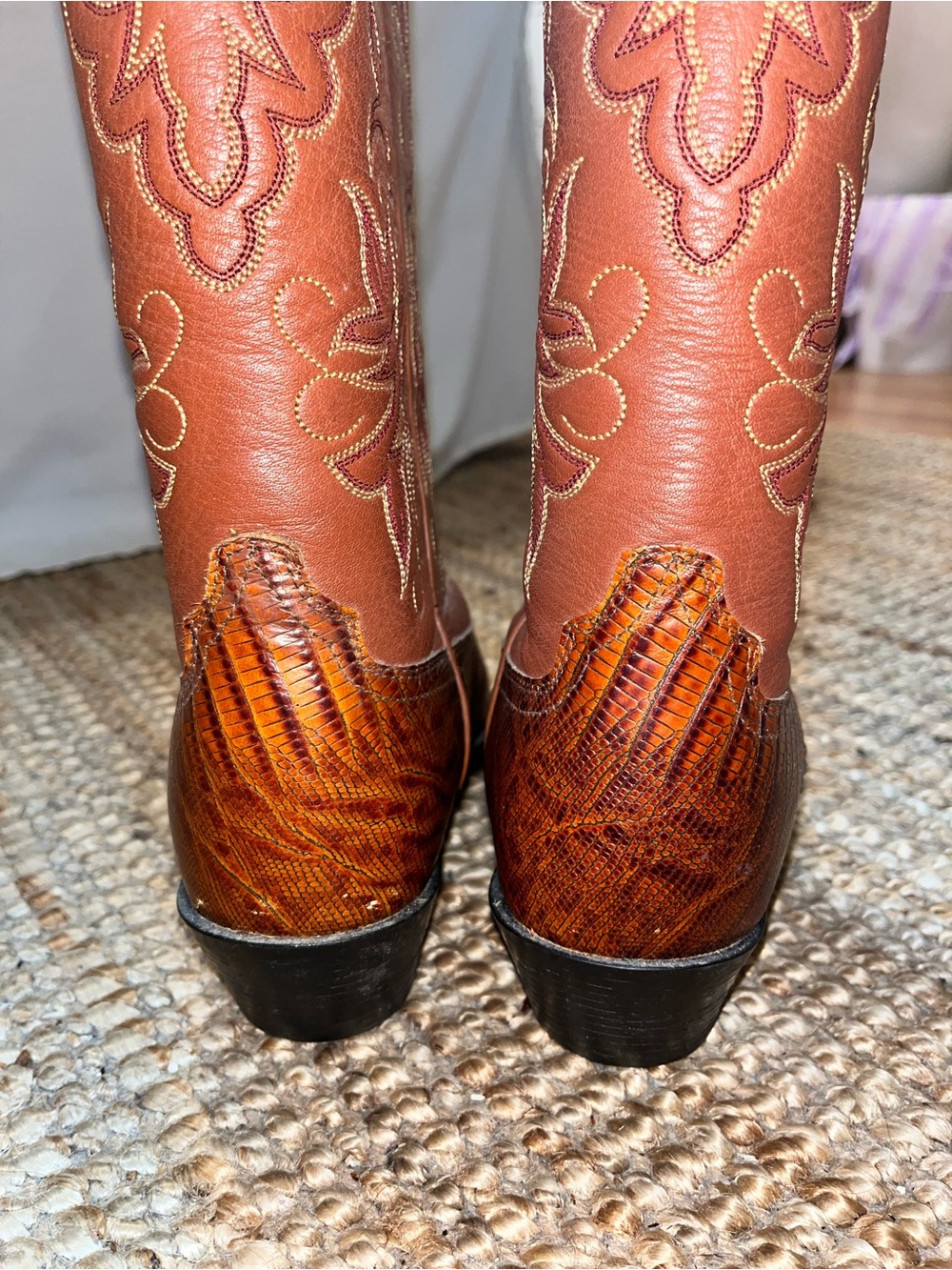 Ariat Chestnut Brown Embossed Leather Western Heeled Boots - Picture 6 of 6